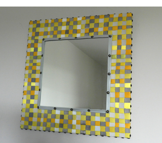 Artist Evelyne Parguel. 'Yellow Leather Mirror' Artwork Image, Created in 2013, Original Ceramics Other. #art #artist