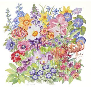 Lucy Arnold: 'fateful flowers', 2019 Watercolor, Floral. Artist Description: All of these beautiful flowers are, to some degree, toxic plants. Fateful Flowers is part of my Toxic Tango series, which is devoted to some of Nature s loveliest creations which are also venomous or poisonous. Flowers, floral, watercolor, toxic plants, poisonous plants...
