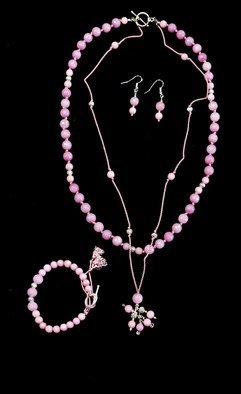 Marys Court: 'Parure Inspiration', 2017 Jewelry, Beauty. Pink sapphires low grade strung on silk, sterling silver gindings.  Parure jewellery set...