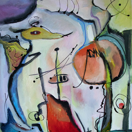 Ludmilla Wingelmaier: 'figurative composition 125', 2022 Oil Painting, Abstract Figurative. Artist Description: Figurative composition 125 with abstract forms was created intuitively. One painting shows magical figures and painted emotions, influenced by the works of Joan Miro and Wassily Kandinsky. The painting can be hung up. For shipping, the painting is carefully packed in a cardboard box, the certificate of authenticity ...