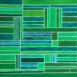 Ludmilla Wingelmaier: 'green ways', 2022 Acrylic Painting, Abstract. Artist Description: Geometric abstraction gives clarity to the thoughts and bright colors fill the soul with emotions. Thanks to the interplay of geometry and green surfaces, a harmony is created on the canvas and in space.The painting can be hung up. For shipping, the painting is carefully packed in ...