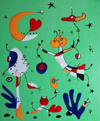 Ludmilla Wingelmaier: 'when the moon shines', 2022 Acrylic Painting, Abstract Figurative. Abstract composition with fantasy world shows wonderful figures and objects.       The painting can be hung up. For shipping, the painting is packed in a cardboard box, the certificate of authenticity is included. ...