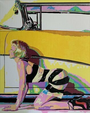Ludo Knaepkens: 'yellow cadillac', 2022 Acrylic Painting, Automotive. Popart: acryl on canvas...