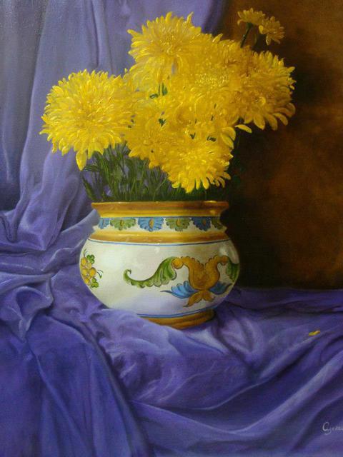 Luiz Henrique Azevedo  'Chrysanthemums', created in 2015, Original Painting Oil.