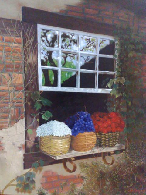 Luiz Henrique Azevedo  'Window With Vessels', created in 2003, Original Painting Oil.