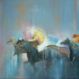 Tom Lund-lack: 'Blue Rose', 2010 Oil Painting, Equine. Artist Description: This painting whilst an action study of horses in complementary colours, is also given a washed out overtone to bring a sense of the abstract to the piece.  As with the Energy pieces no models or photographs were used This piece is to be exhibited at the Red ...
