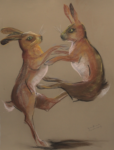 Tom Lund-Lack  'Boxing Hares 1', created in 2017, Original Painting Ink.