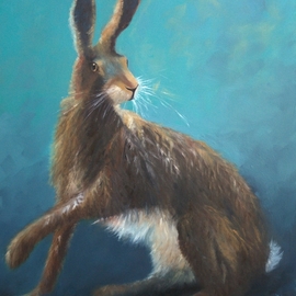 Tom Lund-lack: 'Brown Hare', 2017 Oil Painting, Wildlife. Artist Description: A Brown Hare alerted to danger and ready to go at any moment, difficult to photgraph and to draw.  Created from several sketches and an original pastel drawing, which was a commissioned work.  Painted on high quality canvas support. ...