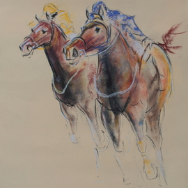 Tom Lund-lack: 'Energy 13', 2016 Oil Painting, Equine. Artist Description: A pastel sketch, these are harder to do than they look, no mistakes allowed The title reflects the energy of the sport of horse racing and the execution of the sketch - about 1 hour. The support is 300 GSM warm cream pastel paper. ...