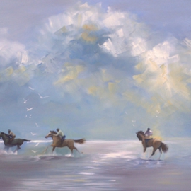Tom Lund-lack Artwork Holkham Riders, 2015 Oil Painting, Beach