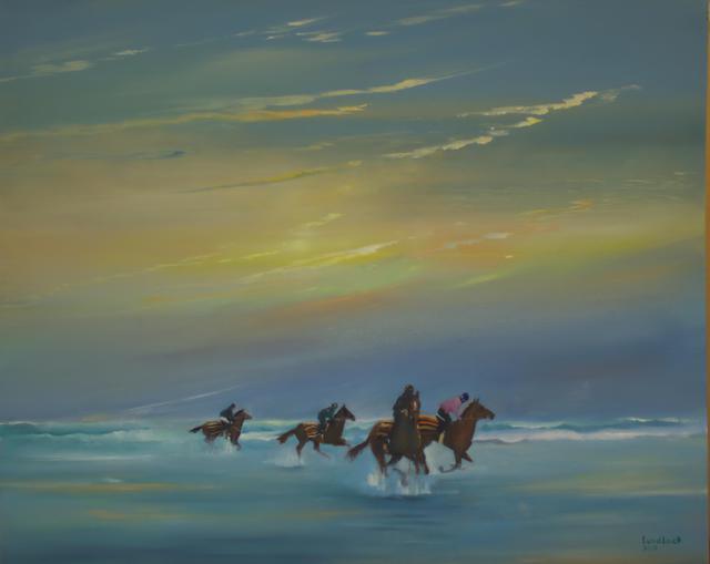 Tom Lund-Lack  'Horses Being Exercised On Holkham Beach', created in 2012, Original Painting Ink.
