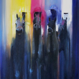 Tom Lund-lack: 'Primary Colours', 2011 Oil Painting, Equine. Artist Description:    Another painting in a series exploring the ways in which horse racing can be rendered to capture power, energy and drama.   ...