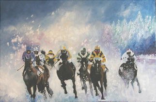 Tom Lund-lack: 'White Turf 2000', 2002 Giclee, Equine. One of my own personal favourites White Turf is all about the power, drama and action of horse racing in an unusual setting - the frozen lake at St Moritz. ...