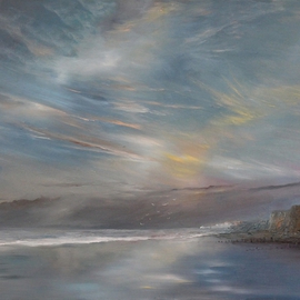 Tom Lund-lack: 'Winter Sunrise Cromer Norfolk', 2015 Oil Painting, Beach. Artist Description:  This piece is all about the beautiful coast of north Norfolk, looking east towards Cromer.  This coastline is very vunerable to erosion especially during winter storms.  In this painting the north sea is looking quite benign...