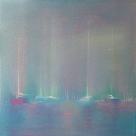 Tom Lund-lack: 'Yachts in mist', 2008 Oil Painting, Marine. Artist Description:  Inspired by a view of yachts in and around Levington Marina on the river Orwell in Suffolk. To those that know the area there is a lot of artistic licence in the painting which is really just about morning light and I aimed to be as loose as ...