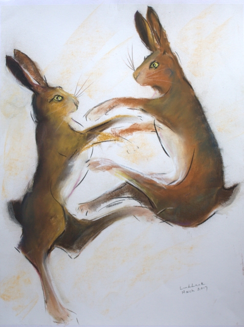 Tom Lund-Lack  'Boxing Hares 2', created in 2017, Original Painting Ink.