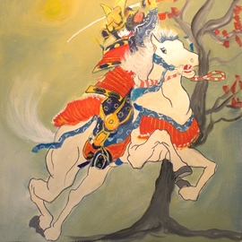Tom Lund-lack: 'the samurai commander', 2020 Other Painting, Equine. Artist Description: My interpretation of a Japanese samurai military commander called Minamoto no Yoshitsune.  The painting was inspired by a small gift from my son who lives in Japan. The artwork was printed from woodblock print by an unknown artist. ...