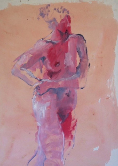 Artist Lucille Rella. 'Woman On Pink' Artwork Image, Created in 2006, Original Drawing Pastel. #art #artist