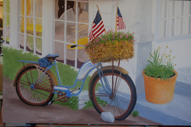 Artist Lora Vannoord. 'Bike With FLags' Artwork Image, Created in 2014, Original Painting Other. #art #artist