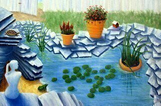 Lora Vannoord: 'Fun garden', 2012 Oil Painting, Fantasy. Original oil painting on canvas of a fun little water garden in the Catskills.  Lovely 3 inch frame...