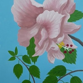 Lora Vannoord: 'Pink double Hybiscus ', 2020 Oil Painting, Floral. Artist Description: Original Oil Painting of a flower from my garden in Florida.  It is a double Hybiscus and my favorite flower.  Price includes a one inch wooden frame and ready to hang.  On exhibit now in the 2021 NOAPS Associate Online Exhibition.  ...