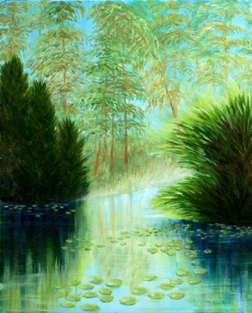 Artist Lora Vannoord. 'Sun On The Lake' Artwork Image, Created in 2012, Original Painting Oil. #art #artist