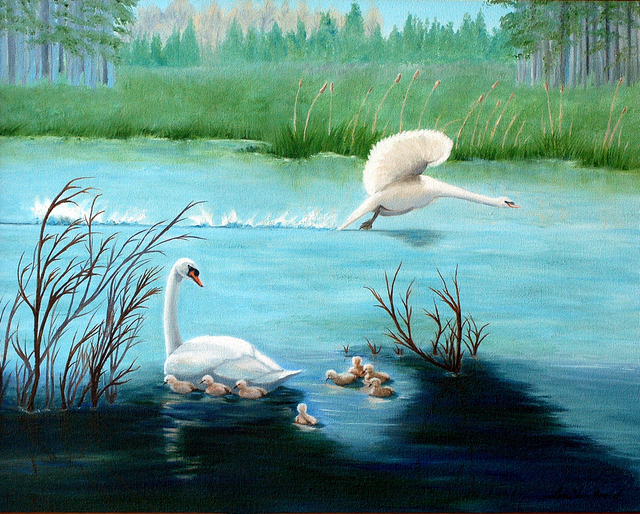 Artist Lora Vannoord. 'Swans' Artwork Image, Created in 2012, Original Painting Oil. #art #artist