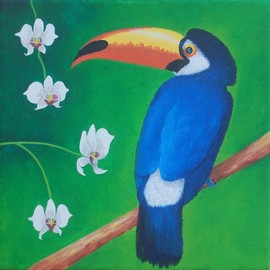 Toucan bird and orchids By Lora Vannoord