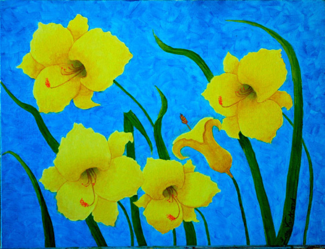 Artist Lora Vannoord. 'Yellow Flowers' Artwork Image, Created in 2012, Original Painting Oil. #art #artist