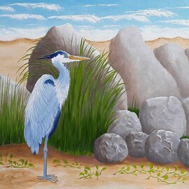 Lora Vannoord: 'great blue heron', 2023 Oil Painting, Birds. Artist Description: Original oil painting on canvas board of a Great blue Heron  on the east coast of Florida.  ...