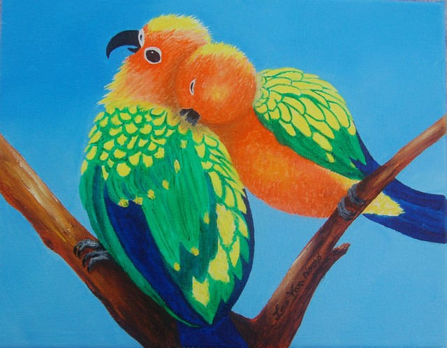 Lora Vannoord  'Lovebirds', created in 2018, Original Painting Oil.