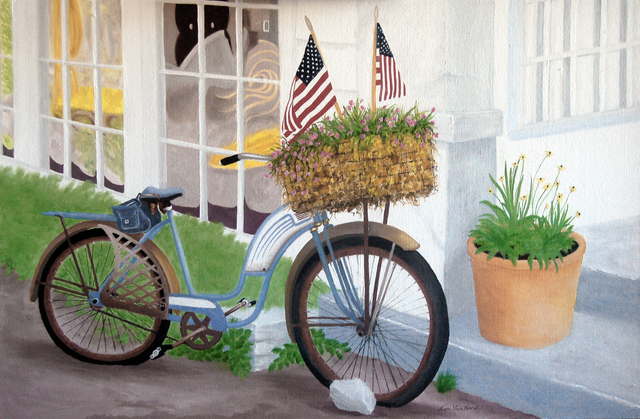 Lora Vannoord  'Patriotic Bike', created in 2022, Original Painting Oil.
