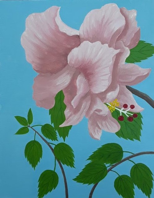 Lora Vannoord  'Pink Double Hibiscus', created in 2020, Original Painting Oil.
