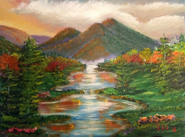 Artist Leonard Parker. 'Colorful Mountain Stream Landscape' Artwork Image, Created in 2016, Original Painting Oil. #art #artist