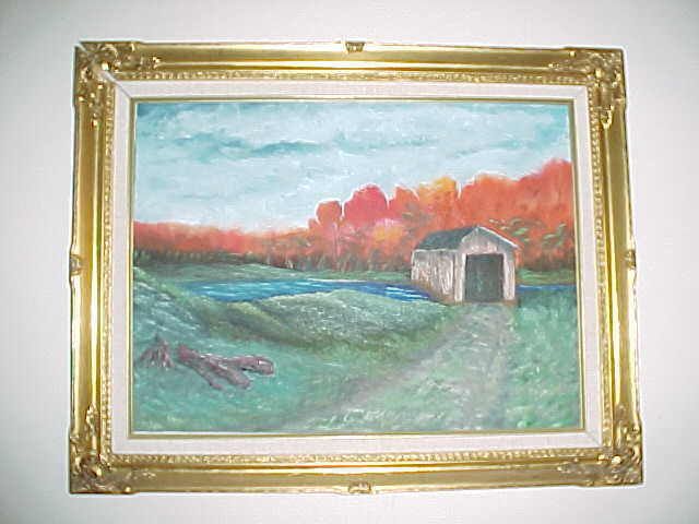 Leonard Parker  'Covered Bridge', created in 1998, Original Painting Oil.
