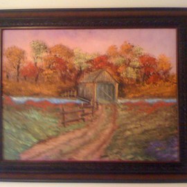 Leonard Parker: 'Covered Bridge in the Fall', 2007 Oil Painting, Landscape. 