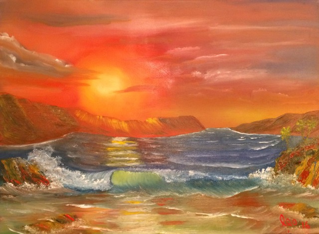Artist Leonard Parker. 'Fiery Tropical Cove' Artwork Image, Created in 2016, Original Painting Oil. #art #artist