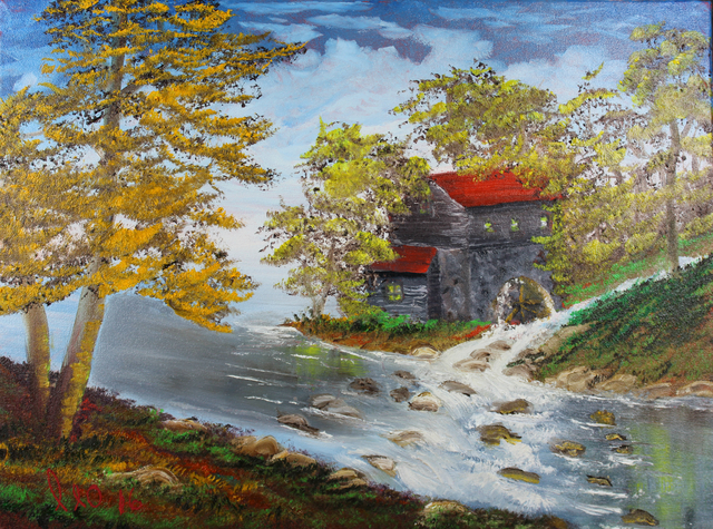 Artist Leonard Parker. 'Old Mill Stream' Artwork Image, Created in 2016, Original Painting Oil. #art #artist