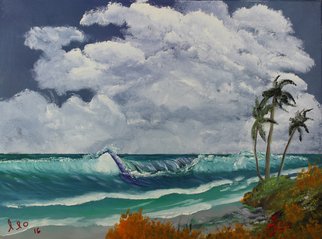 Leonard Parker: 'Tropical Windy Day', 2016 Oil Painting, Landscape.                       southeast, Florida, New Orleans, Texas, Louisiana, Georgia, Mississippi, swamp, Everglades, cypress trees, Spanish moss, swampland, seascape, landscape, cityscape, mountain nscape, scapes, lake scapes, oil painting, tropical, plein air, Hawaii, wave, waves, Carribean islands, tropical islands, ocean, water, New York, Buffalo, waterfall, lake, Leonard Parker, Leonard W. Parker, Dr. Leonard W...
