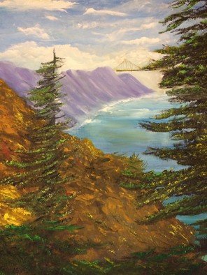 Leonard Parker: 'distant golden gate bridge', 2017 Oil Painting, Landscape. 