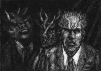 Lynette Vought: 'Administrative Oni', 2007 Charcoal Drawing, Surrealism.  Oni are Japanese ogres or goblins.  ...