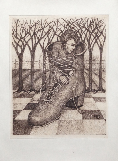 Artist Lynette Vought. 'The Old Woman In The Shoes Youngest Daughter' Artwork Image, Created in 2013, Original Drawing Charcoal. #art #artist