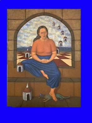 Lynette Vought: 'The Unbeliever', 2004 Acrylic Painting, Figurative. A woman steps on a demon as she meditates in a temple....