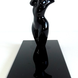 Sergey Abrosimov: '1 GIRL 7 ON 1 PODIUM 4', 2022 Mixed Media Sculpture, Nudes. Artist Description: Polished resin with mineral fillers imitating natural stones - black obsidian, black granite...