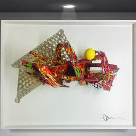 Mac Worthington: 'Between The Ideal SOLD Commissions accepted ', 2019 Aluminum Sculpture, Abstract. Artist Description: Welded aluminum painted automotive enamel shadowbox framed.  Signed dated.  Certificate of Authenticity.  Ready to hang. ...