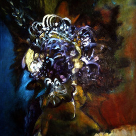 Magda Santiago: 'Flora y Fauna', 2004 Oil Painting, Floral. 