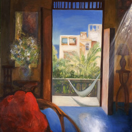 Magda Santiago: 'Siesta', 2004 Oil Painting, Interior. 