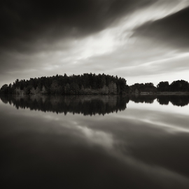 Jaromir Hron: 'Reflection', 2011 Black and White Photograph, Landscape. Artist Description:   water, lake, trees, autumn, morning, landscape, nature, monochrome, b& w ...
