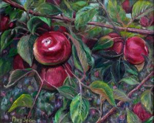 Artist Mary Jean Mailloux. 'Apple Orchard View' Artwork Image, Created in 2004, Original Drawing Gouache. #art #artist