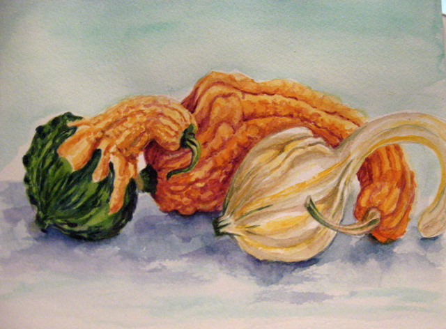 Artist Mary Jean Mailloux. 'Gourd Friends' Artwork Image, Created in 2013, Original Drawing Gouache. #art #artist